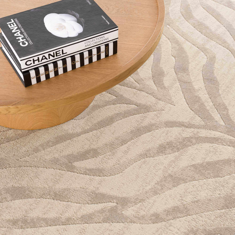 Light Gray and Taupe Zebra Print Synthetic Area Rug 2' x 3'