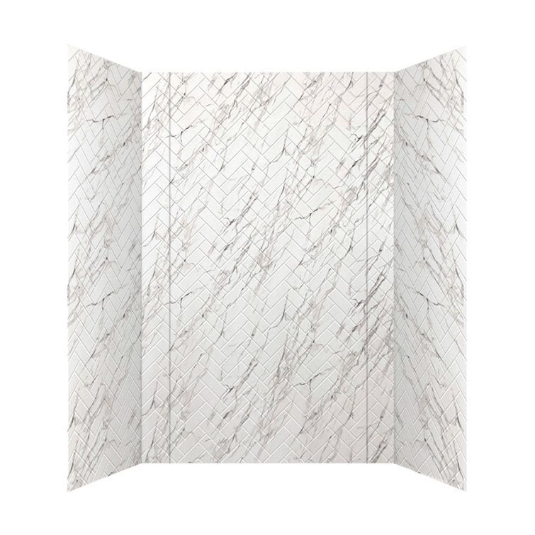 Marble Herringbone Tile PVC Tub and Shower Wall Panels