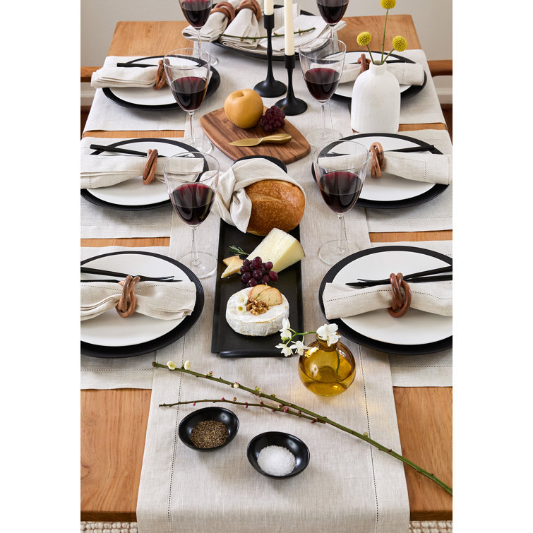Light Natural Linen Hemstitch Table Runner 36" x 14"