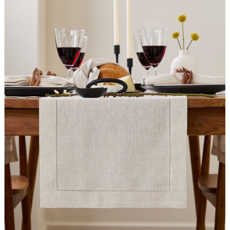 Light Natural Linen Hemstitch Table Runner 36" x 14"
