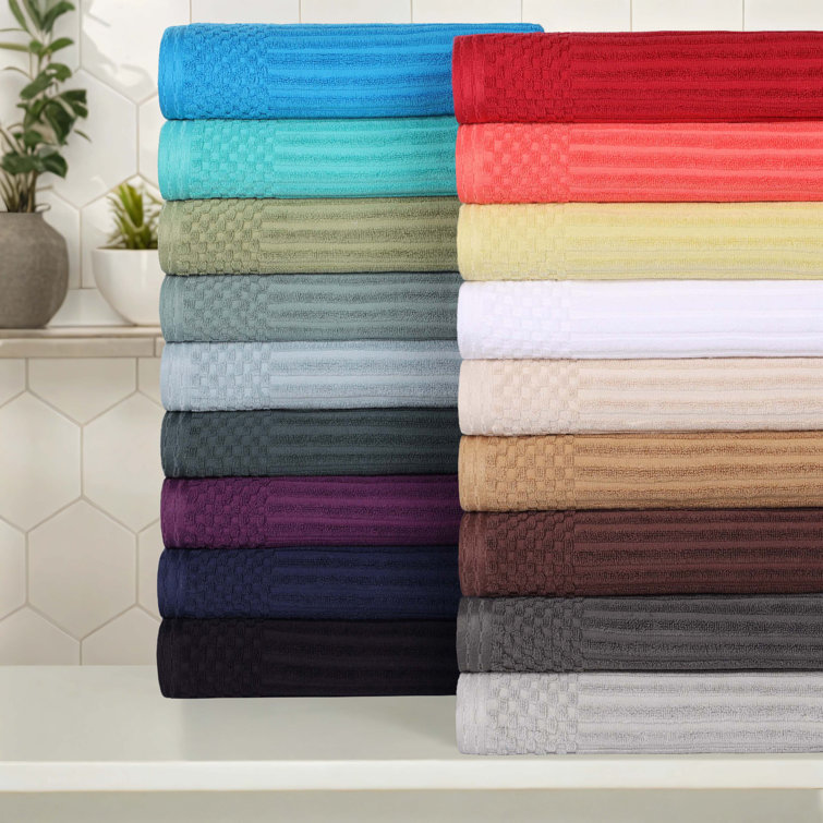 Alon Beige Cotton 6-Piece Checkered Border Towel Set