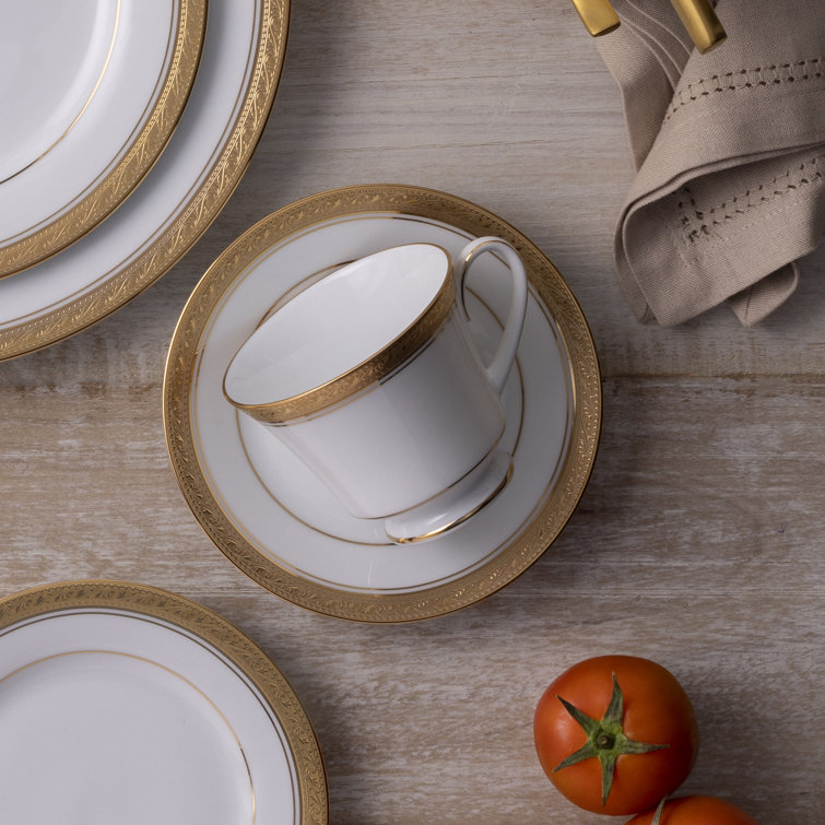 Crestwood Gold Etched Ceramic Teacups, Set of Four