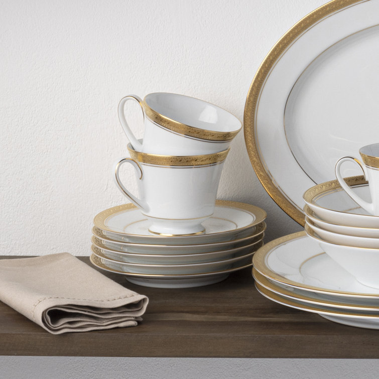 Crestwood Gold Etched Ceramic Teacups, Set of Four