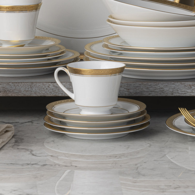 Crestwood Gold Etched Ceramic Teacups, Set of Four
