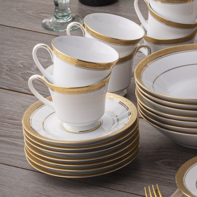 Crestwood Gold Etched Ceramic Teacups, Set of Four