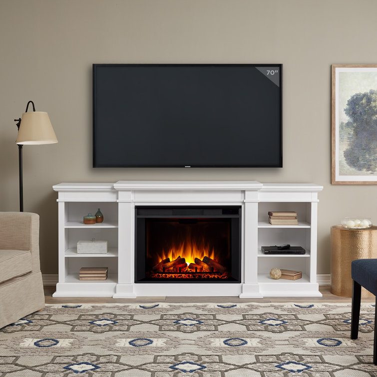 White Grand Electric Fireplace TV Stand with Adjustable Shelves