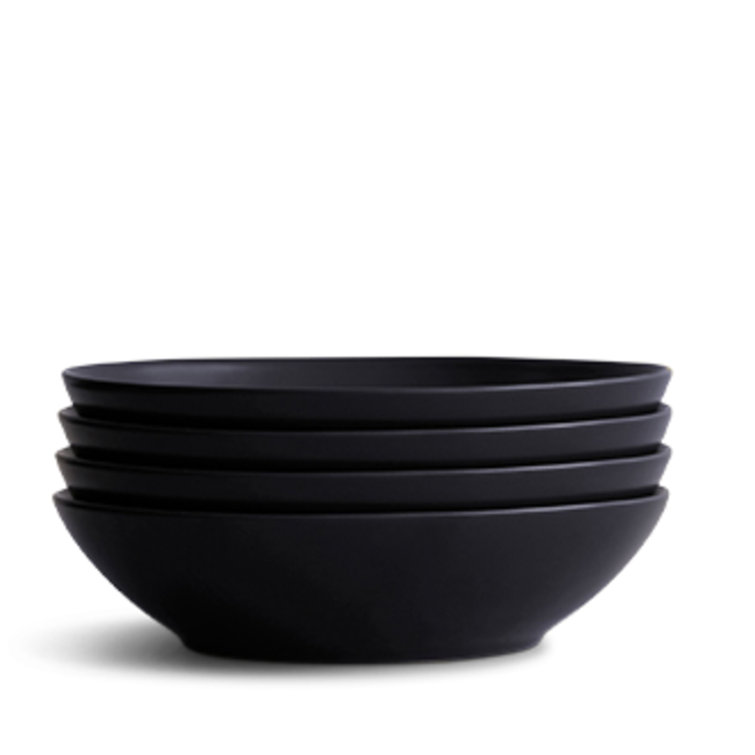 Midnight Ceramic Wide Shallow Soup Bowls, Set of 4