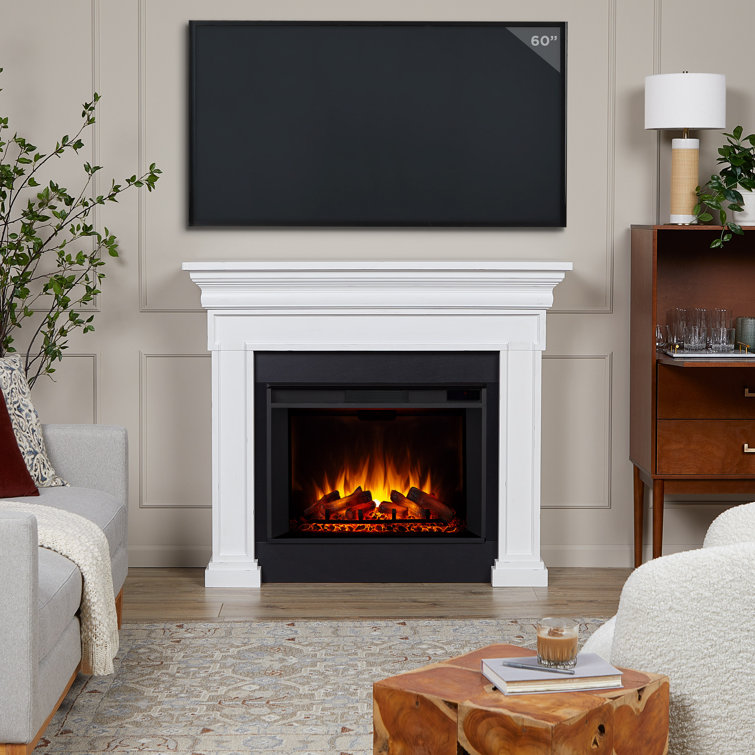 Emerson 56'' Rustic White Electric Fireplace with Mantel