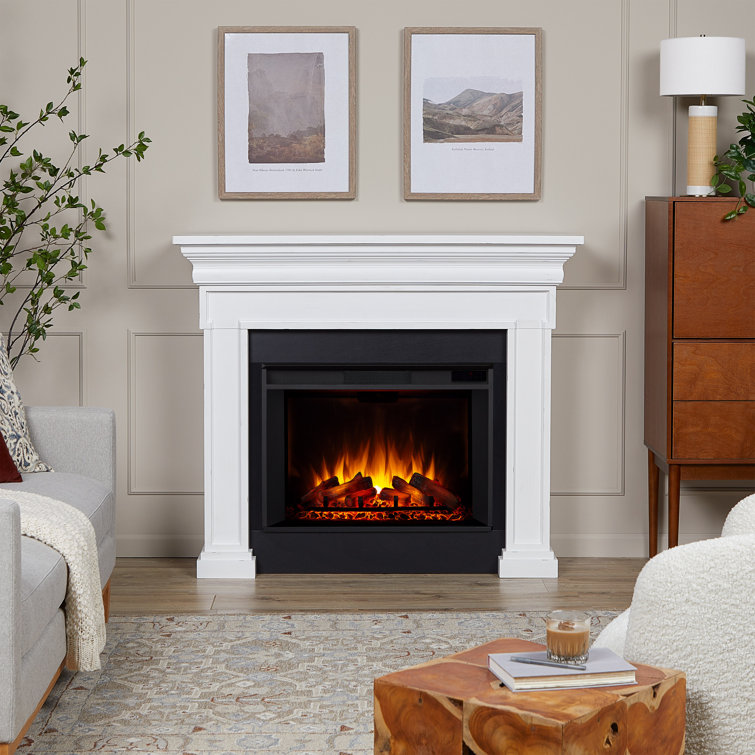 Emerson 56'' Rustic White Electric Fireplace with Mantel