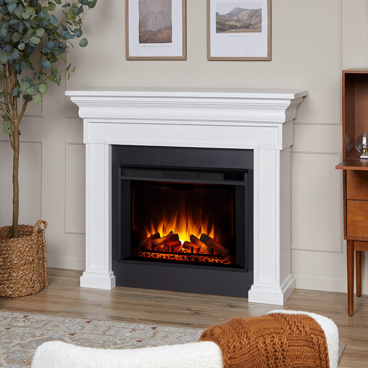 Emerson 56'' Rustic White Electric Fireplace with Mantel