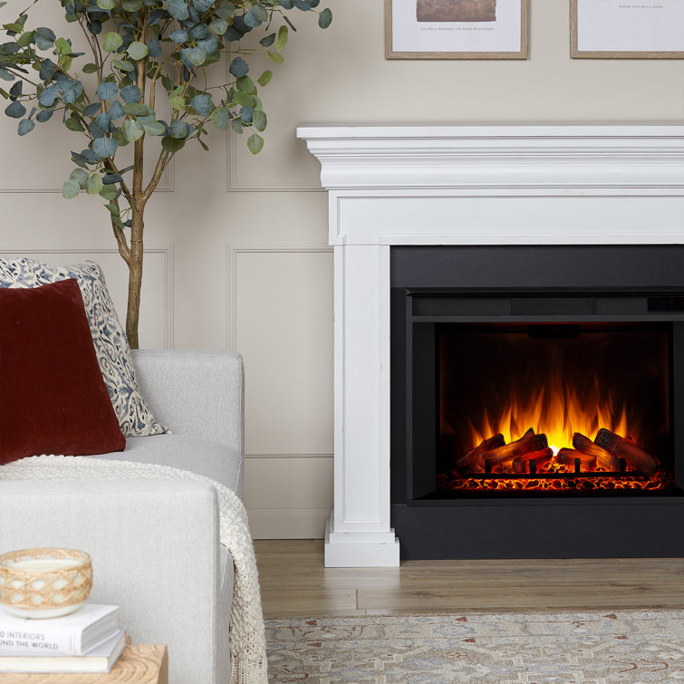 Emerson 56'' Rustic White Electric Fireplace with Mantel