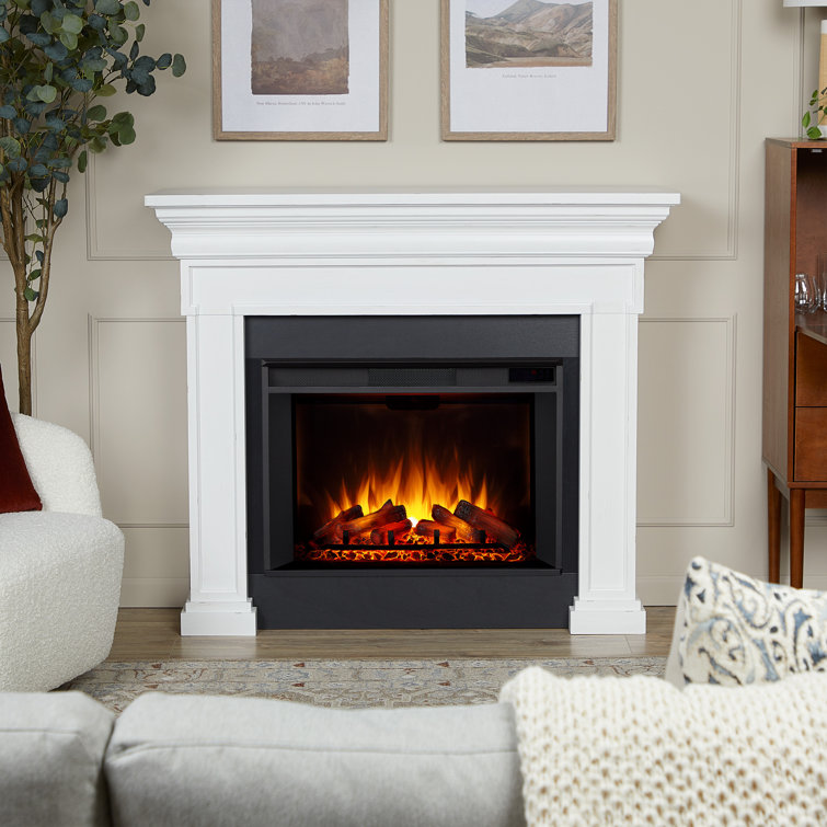 Emerson 56'' Rustic White Electric Fireplace with Mantel