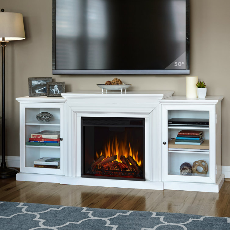 Frederick 72'' White Wood TV Stand with Electric Fireplace