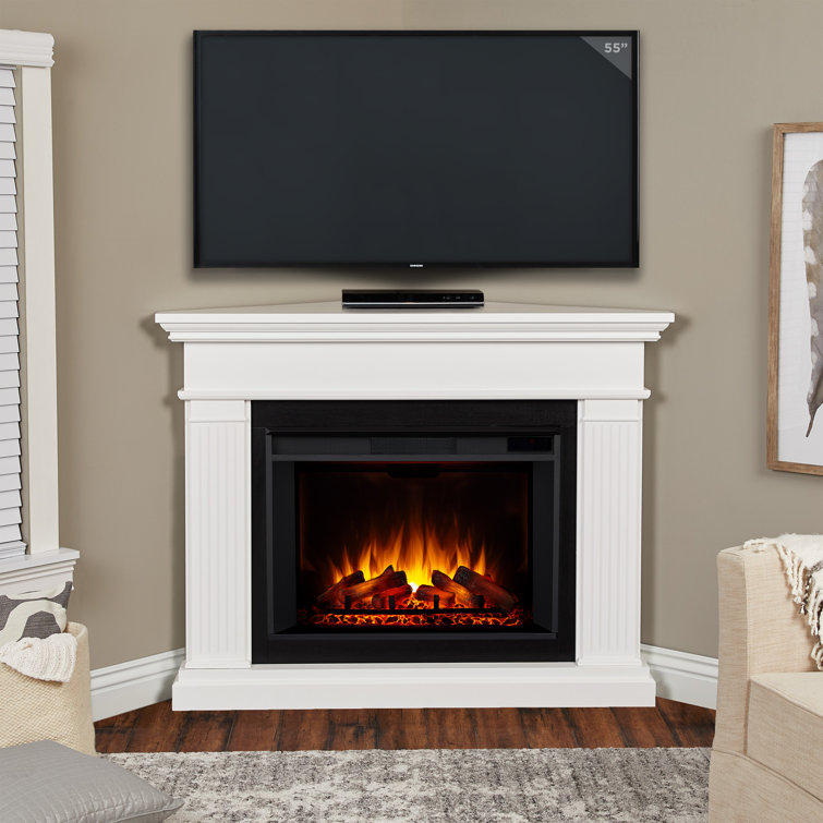 Kennedy 56" White Electric Corner Fireplace with Mantel