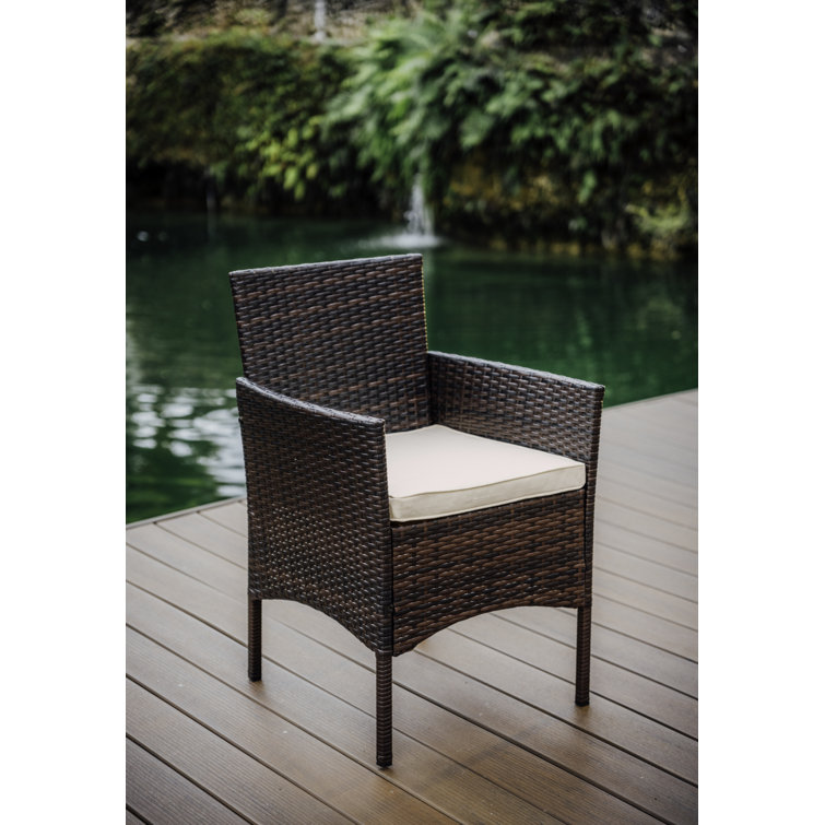 4-Piece Brown Wicker Outdoor Seating Set with Beige Cushions