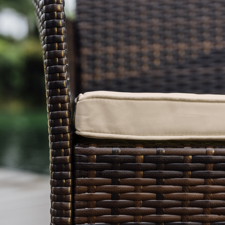 4-Piece Brown Wicker Outdoor Seating Set with Beige Cushions