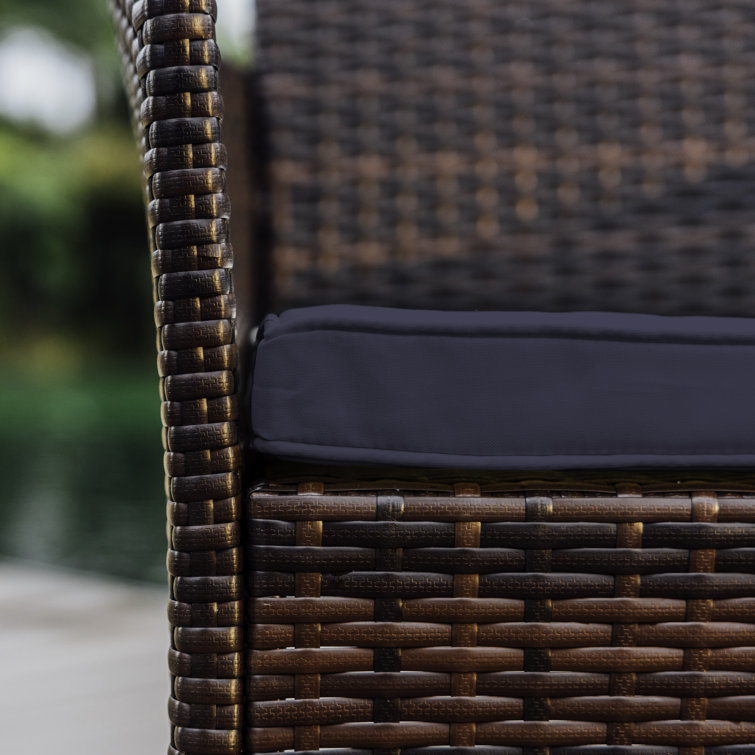 4-Piece Brown Wicker Outdoor Seating Set with Blue Cushions