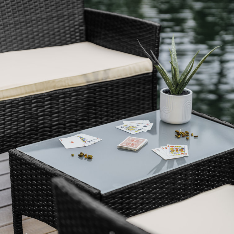 Nestl 4-Piece Black Wicker Patio Furniture Set with Beige Cushions