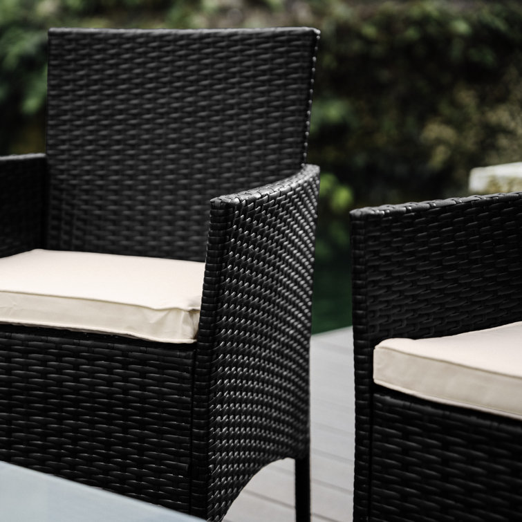 Nestl 4-Piece Black Wicker Patio Furniture Set with Beige Cushions