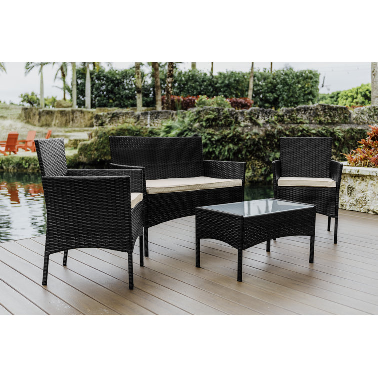 Nestl 4-Piece Black Wicker Patio Furniture Set with Beige Cushions