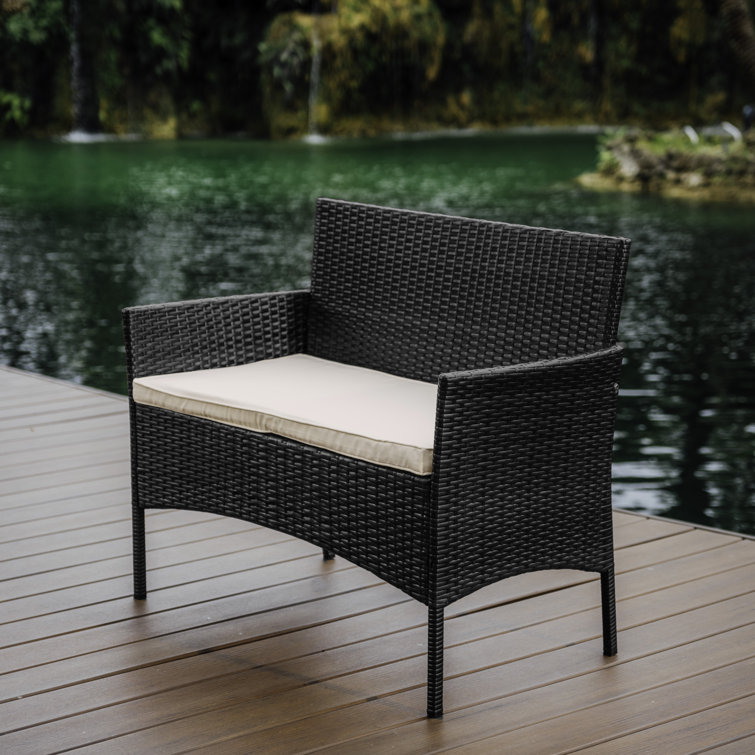 Nestl 4-Piece Black Wicker Patio Furniture Set with Beige Cushions