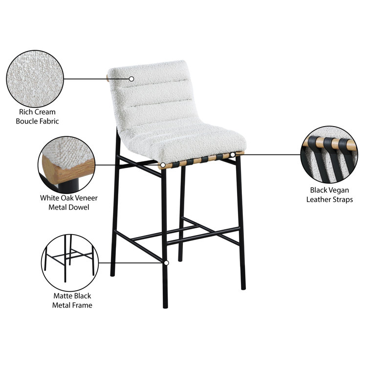 Cream Boucle Fabric and Metal Counter Stool