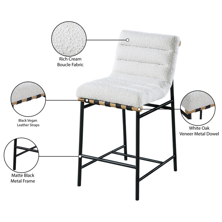 Cream Boucle Fabric and Metal Counter Stool
