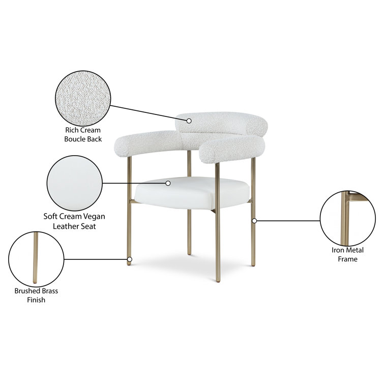 Cream Faux Leather and Boucle Upholstered Arm Chair