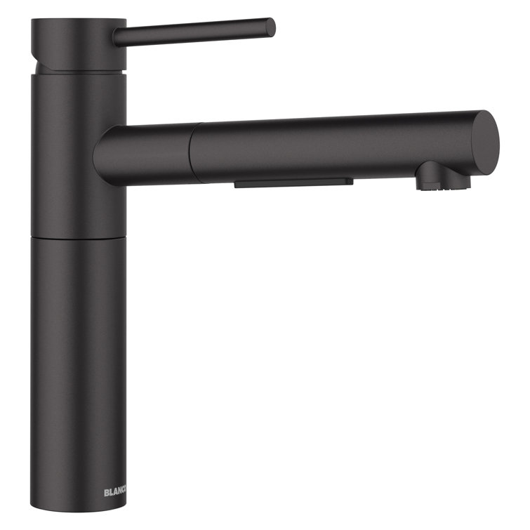 Matte Black Brass Low Arc Pull-Out Kitchen Faucet