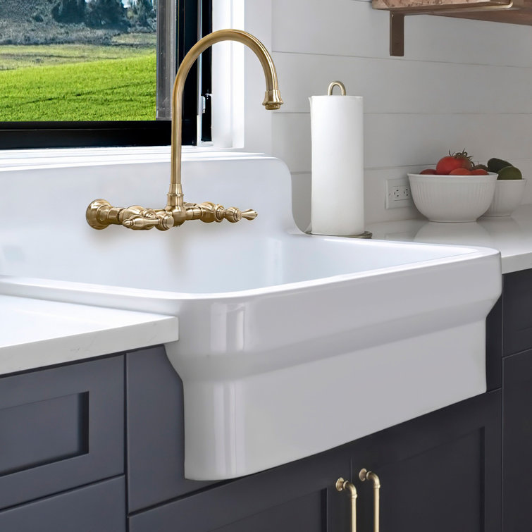 Elegant White 30" Fireclay Farmhouse Utility Sink with High Backsplash