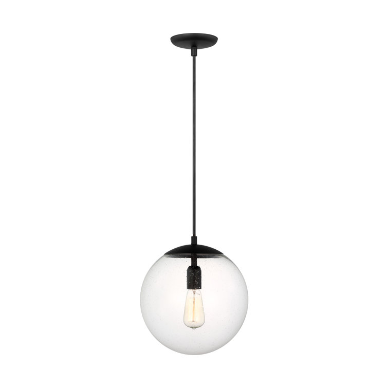 Midnight Black Globe Pendant Light with Clear Seeded Glass Shade