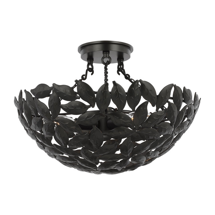 Aged Iron Leaf Motif 16'' Bowl Semi Flush Mount