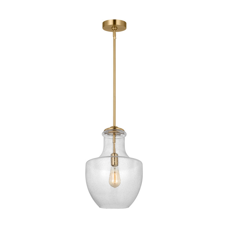 Satin Brass Mini Pendant with Clear Seeded Glass Shade