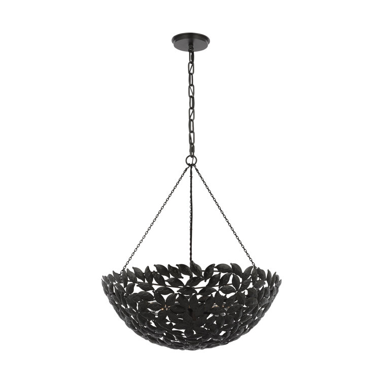 Aged Iron 6-Light Bowl Pendant with Leaf Motif