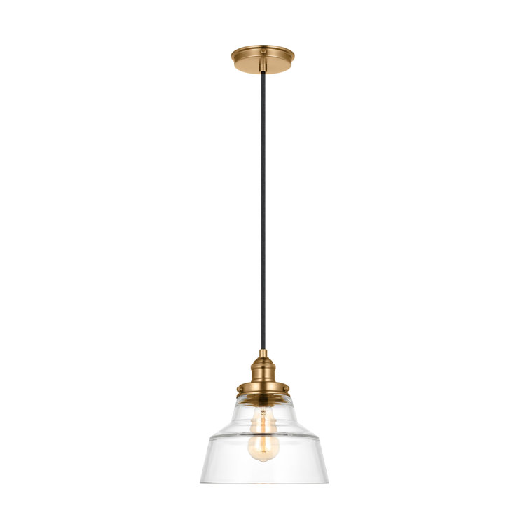 Satin Brass Single Light Pendant with Clear Glass Shade