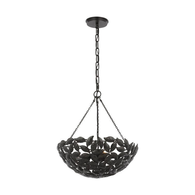 Aged Iron 16" Leaf Motif Bowl Pendant Light