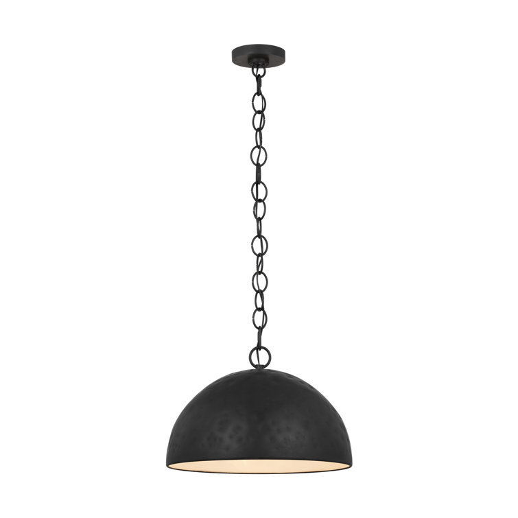 Aged Iron Industrial Dome Pendant Light with Brass Accents