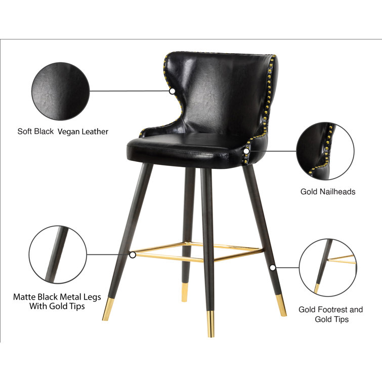 Hendrix 40'' Black Faux Leather & Espresso Wood Counter Stool