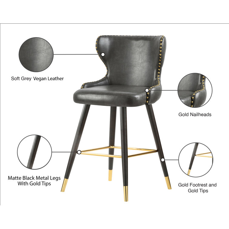 Hendrix 40" Gray Leather and Metal Counter Stool