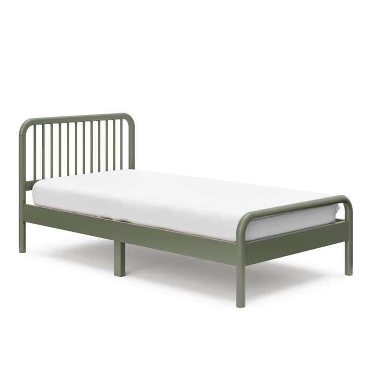 Olive Twin Bed with Pine Wood Frame and Drawer