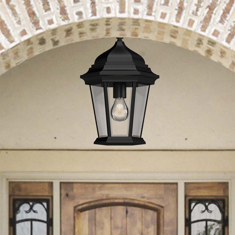 Elida Adjustable Black Metal Outdoor Pendant with Clear Beveled Glass