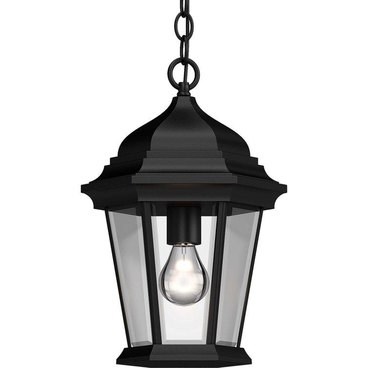 Elida Adjustable Black Metal Outdoor Pendant with Clear Beveled Glass