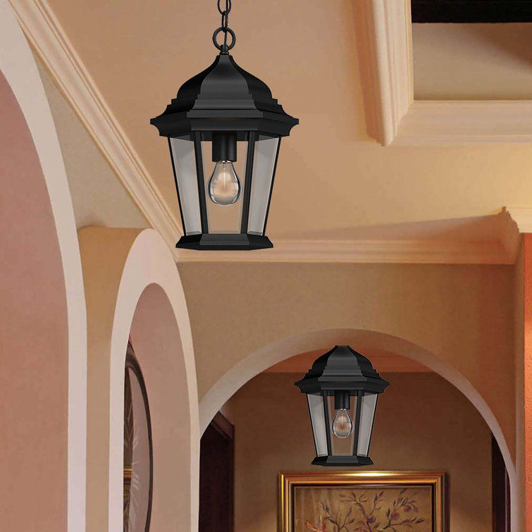 Elida Adjustable Black Metal Outdoor Pendant with Clear Beveled Glass