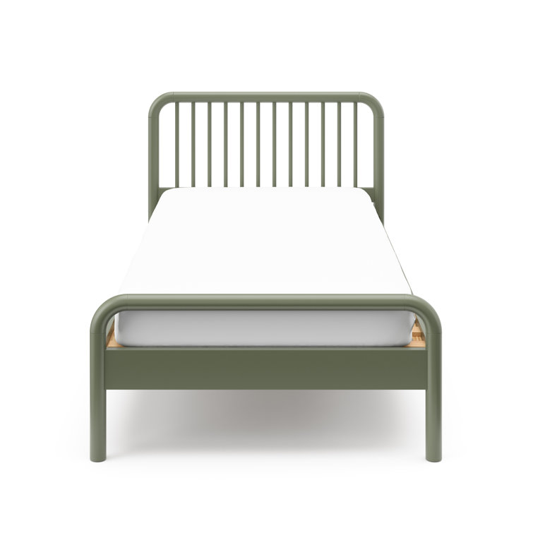 Olive Twin Bed with Pine Wood Frame and Drawer