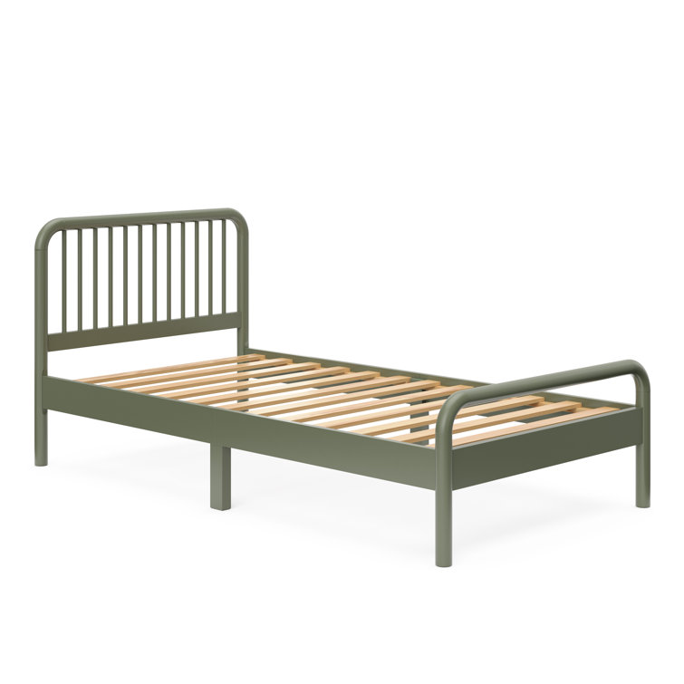 Olive Twin Bed with Pine Wood Frame and Drawer