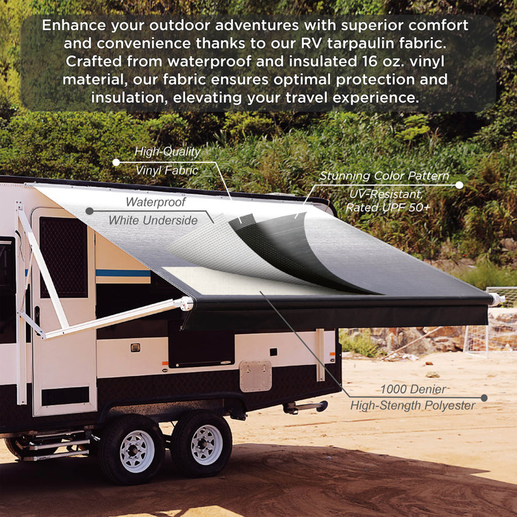 Gray Motorized Retractable RV Awning with PVC Fabric