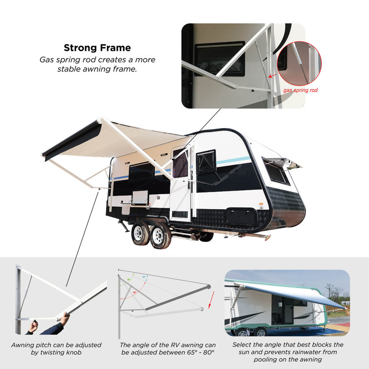 Gray Motorized Retractable RV Awning with PVC Fabric