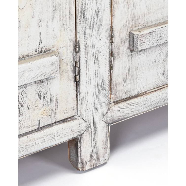Antique White Reclaimed Pine Wood 74'' Rustic Sideboard