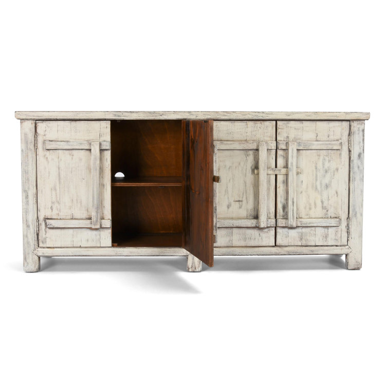 Antique White Reclaimed Pine Wood 74'' Rustic Sideboard