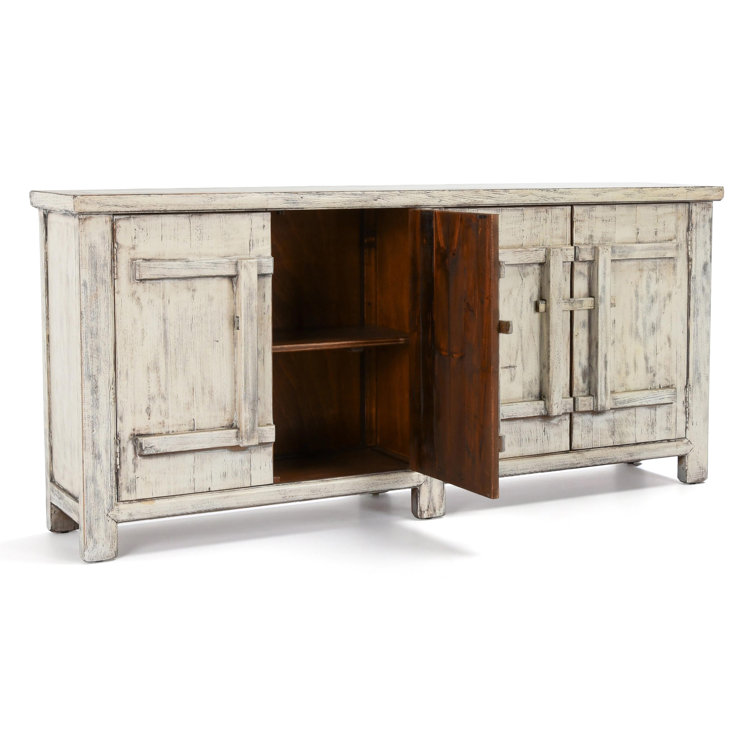Antique White Reclaimed Pine Wood 74'' Rustic Sideboard
